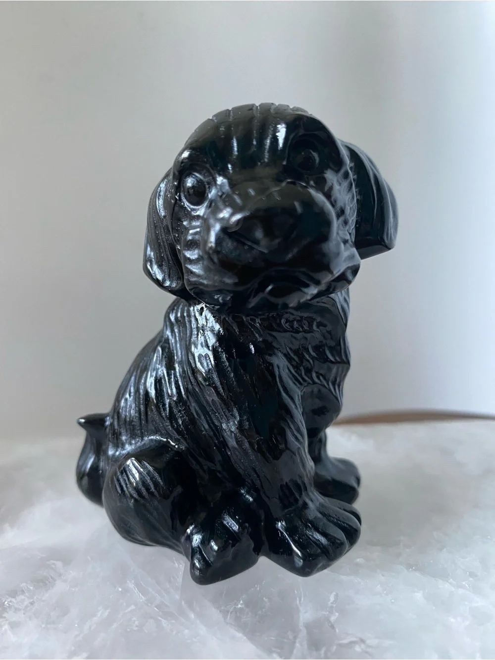 Black Obsidian Puppy Crystal Figurine - Picture 3 of 9